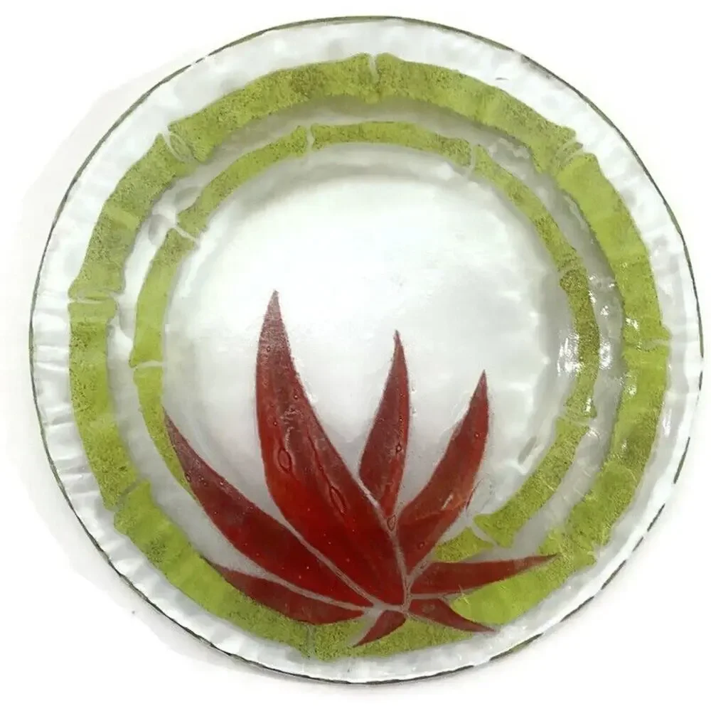 Sydenstricker Fused Art Glass Plates Blue Red Flowers 8.5